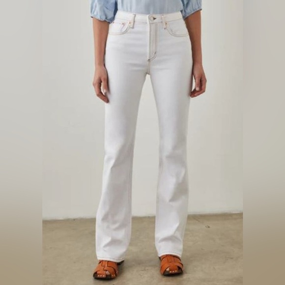 Rails The Sunset High Rise Slim Flare Jeans in White Denim High Waisted Pant - Picture 1 of 9